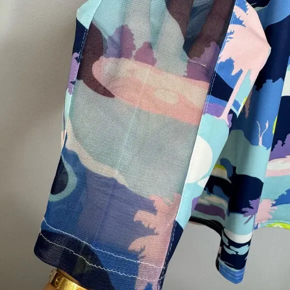 SanSoleil 1/4 Zip Golf Pullover women's XL UV 50 Cooling Mesh Vista Blue Print - Picture 7 of 12